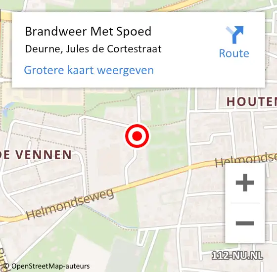 Locatie op kaart van de 112 melding: Brandweer Met Spoed Naar Deurne, Jules de Cortestraat op 7 oktober 2022 09:23