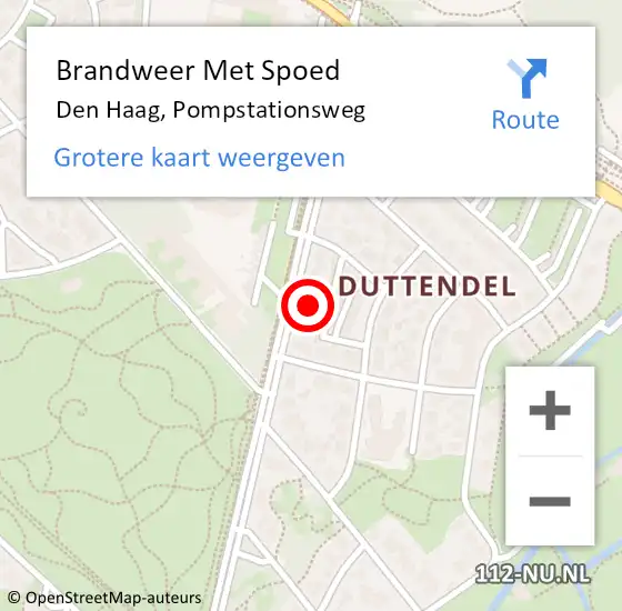 Locatie op kaart van de 112 melding: Brandweer Met Spoed Naar Den Haag, Pompstationsweg op 7 oktober 2022 09:32