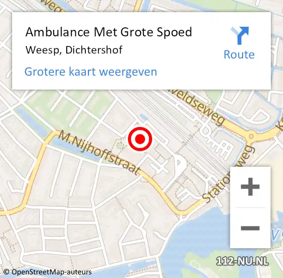Locatie op kaart van de 112 melding: Ambulance Met Grote Spoed Naar Weesp, Dichtershof op 31 juli 2014 16:45