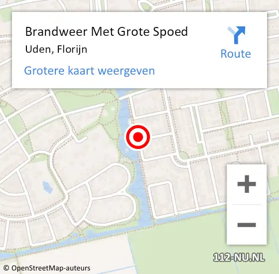 Locatie op kaart van de 112 melding: Brandweer Met Grote Spoed Naar Uden, Florijn op 7 oktober 2022 10:01