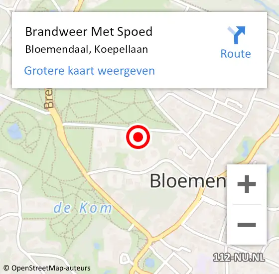 Locatie op kaart van de 112 melding: Brandweer Met Spoed Naar Bloemendaal, Koepellaan op 7 oktober 2022 10:30