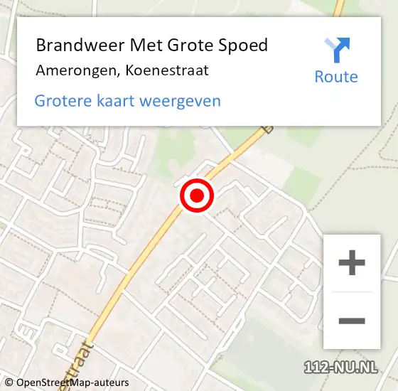 Locatie op kaart van de 112 melding: Brandweer Met Grote Spoed Naar Amerongen, Koenestraat op 7 oktober 2022 10:32