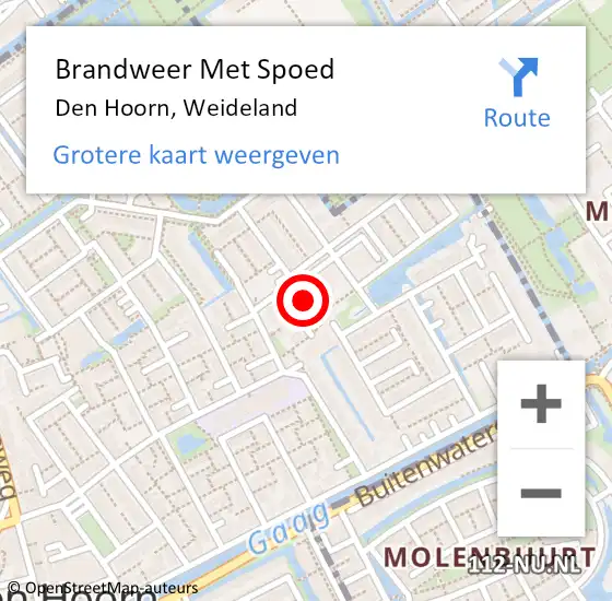 Locatie op kaart van de 112 melding: Brandweer Met Spoed Naar Den Hoorn, Weideland op 7 oktober 2022 10:44