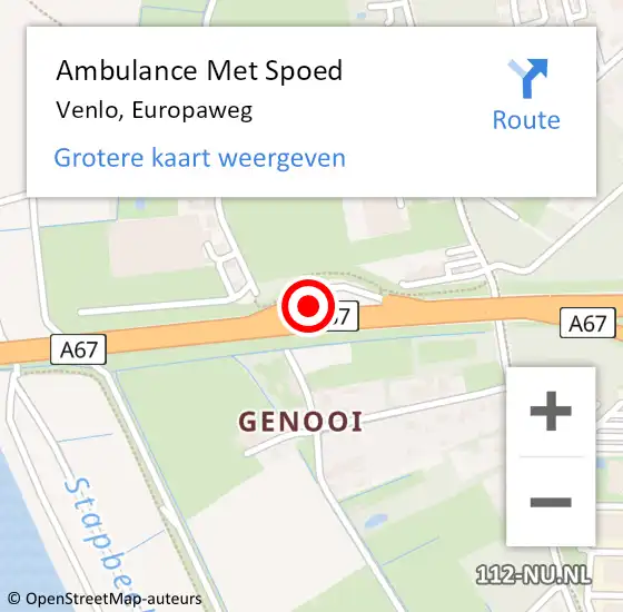 Locatie op kaart van de 112 melding: Ambulance Met Spoed Naar Venlo, Europaweg op 7 oktober 2022 11:01