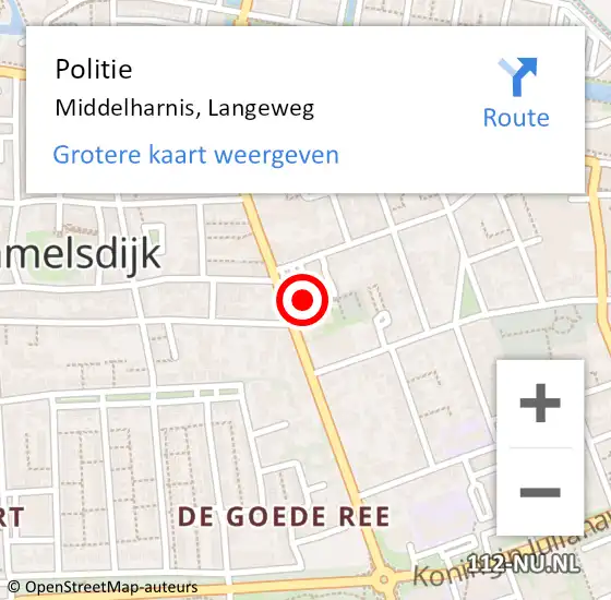 Locatie op kaart van de 112 melding: Politie Middelharnis, Langeweg op 7 oktober 2022 11:04