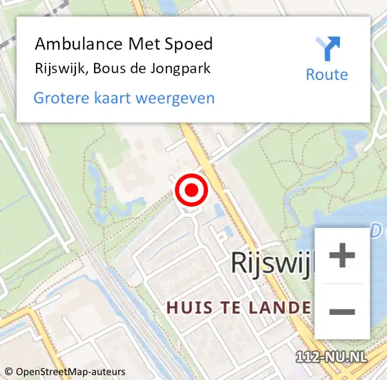 Locatie op kaart van de 112 melding: Ambulance Met Spoed Naar Rijswijk, Bous de Jongpark op 7 oktober 2022 11:31