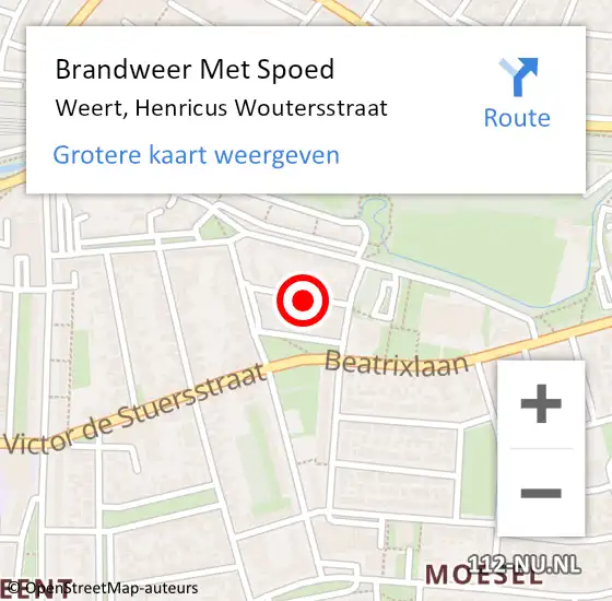 Locatie op kaart van de 112 melding: Brandweer Met Spoed Naar Weert, Henricus Woutersstraat op 7 oktober 2022 11:37