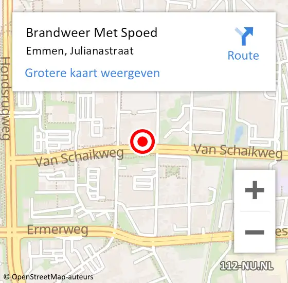 Locatie op kaart van de 112 melding: Brandweer Met Spoed Naar Emmen, Julianastraat op 7 oktober 2022 12:39