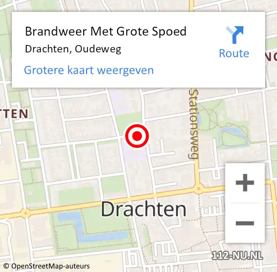 Locatie op kaart van de 112 melding: Brandweer Met Grote Spoed Naar Drachten, Oudeweg op 7 oktober 2022 12:44