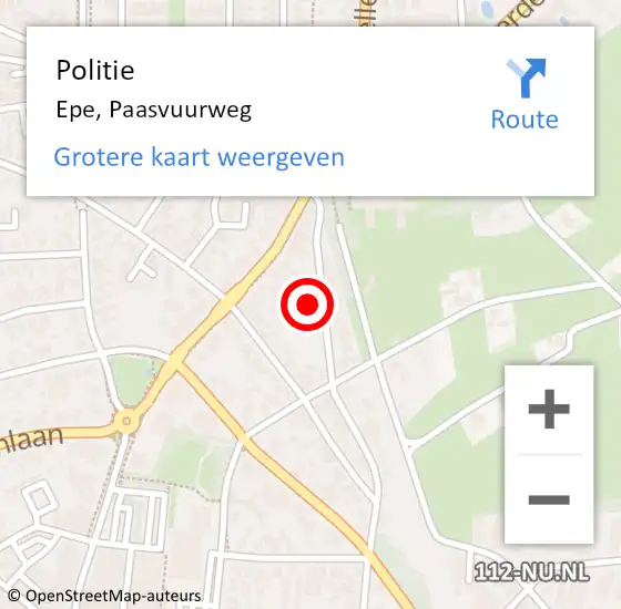 Locatie op kaart van de 112 melding: Politie Epe, Paasvuurweg op 7 oktober 2022 12:52