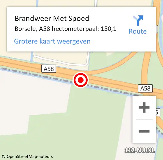 Locatie op kaart van de 112 melding: Brandweer Met Spoed Naar Borsele, A58 hectometerpaal: 150,1 op 7 oktober 2022 13:13