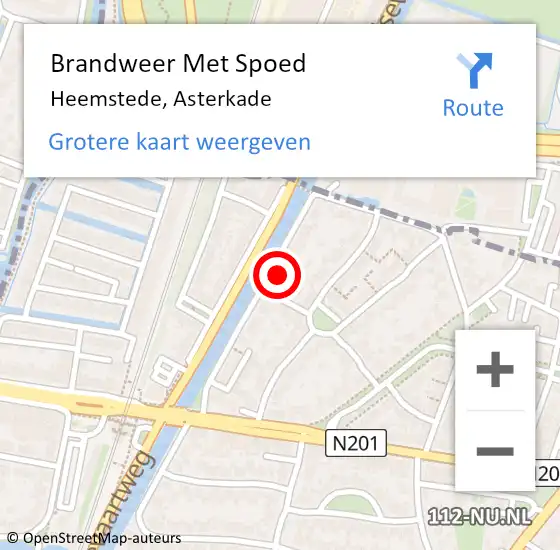 Locatie op kaart van de 112 melding: Brandweer Met Spoed Naar Heemstede, Asterkade op 7 oktober 2022 13:25