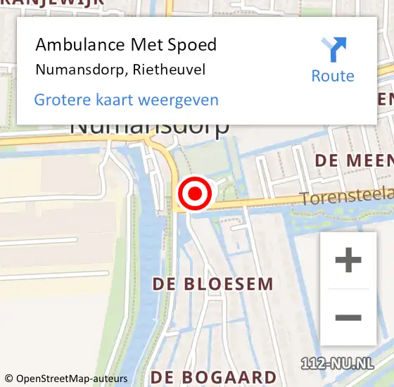 Locatie op kaart van de 112 melding: Ambulance Met Spoed Naar Numansdorp, Rietheuvel op 7 oktober 2022 13:29