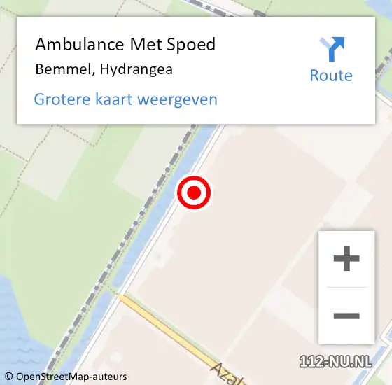 Locatie op kaart van de 112 melding: Ambulance Met Spoed Naar Bemmel, Hydrangea op 7 oktober 2022 13:33