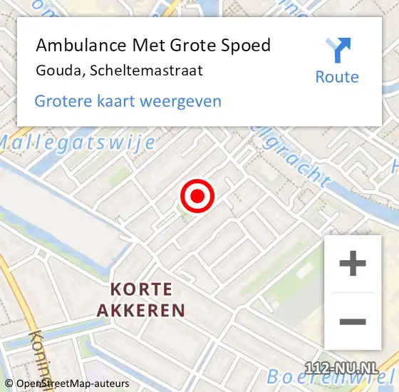 Locatie op kaart van de 112 melding: Ambulance Met Grote Spoed Naar Gouda, Scheltemastraat op 7 oktober 2022 13:43