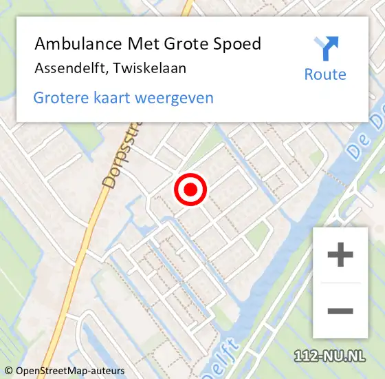 Locatie op kaart van de 112 melding: Ambulance Met Grote Spoed Naar Assendelft, Twiskelaan op 7 oktober 2022 13:46