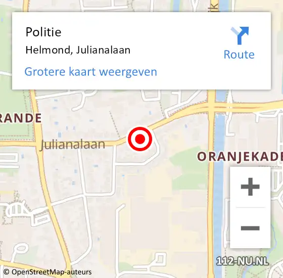 Locatie op kaart van de 112 melding: Politie Helmond, Julianalaan op 7 oktober 2022 13:49