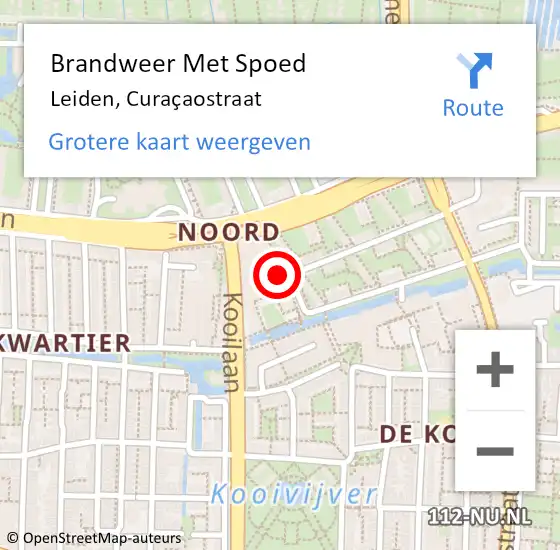 Locatie op kaart van de 112 melding: Brandweer Met Spoed Naar Leiden, Curaçaostraat op 7 oktober 2022 13:52