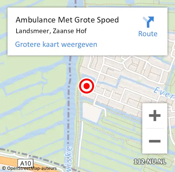 Locatie op kaart van de 112 melding: Ambulance Met Grote Spoed Naar Landsmeer, Zaanse Hof op 7 oktober 2022 14:01