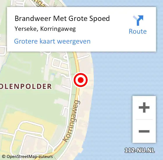 Locatie op kaart van de 112 melding: Brandweer Met Grote Spoed Naar Yerseke, Korringaweg op 7 oktober 2022 14:13