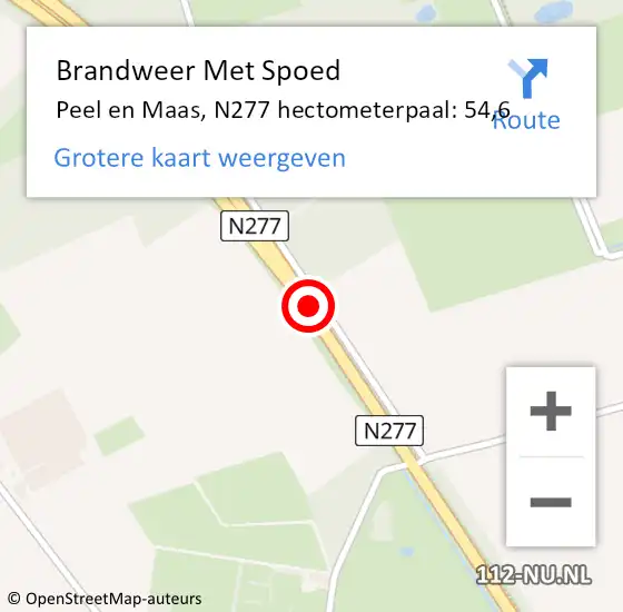 Locatie op kaart van de 112 melding: Brandweer Met Spoed Naar Peel en Maas, N277 hectometerpaal: 54,6 op 7 oktober 2022 14:35