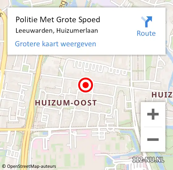 Locatie op kaart van de 112 melding: Politie Met Grote Spoed Naar Leeuwarden, Huizumerlaan op 7 oktober 2022 14:40