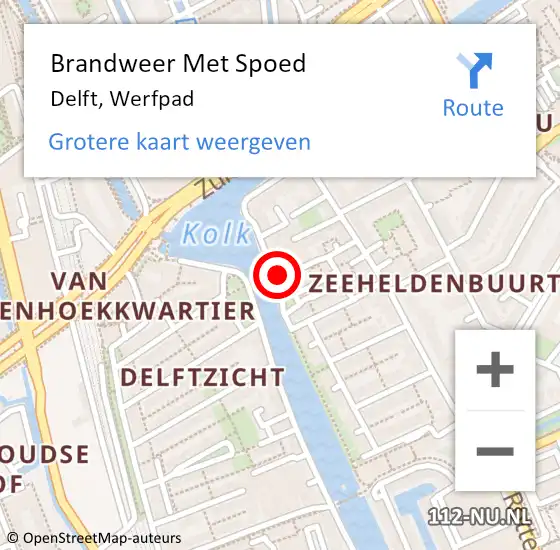 Locatie op kaart van de 112 melding: Brandweer Met Spoed Naar Delft, Werfpad op 7 oktober 2022 15:05