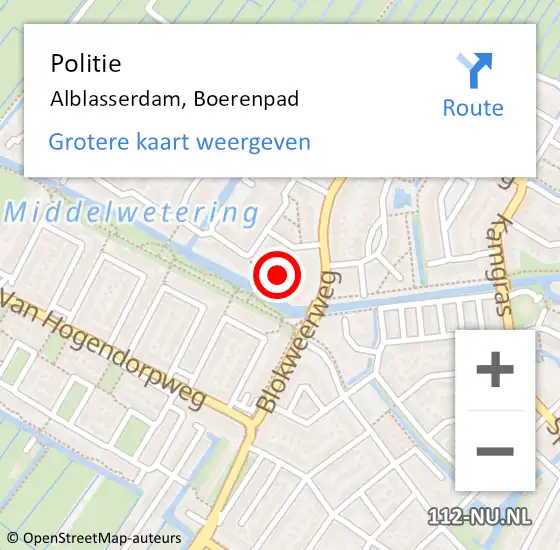 Locatie op kaart van de 112 melding: Politie Alblasserdam, Boerenpad op 7 oktober 2022 15:09
