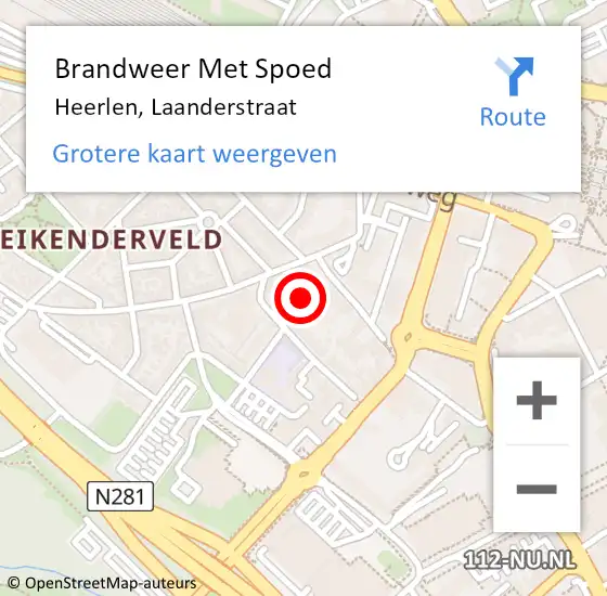 Locatie op kaart van de 112 melding: Brandweer Met Spoed Naar Heerlen, Laanderstraat op 7 oktober 2022 15:09