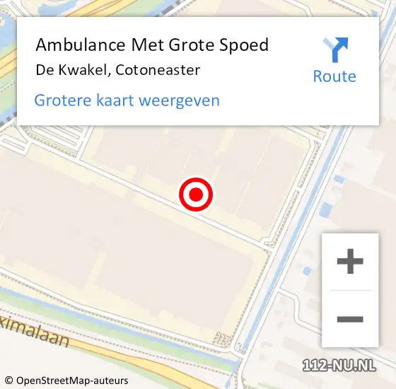Locatie op kaart van de 112 melding: Ambulance Met Grote Spoed Naar De Kwakel, Cotoneaster op 7 oktober 2022 15:12