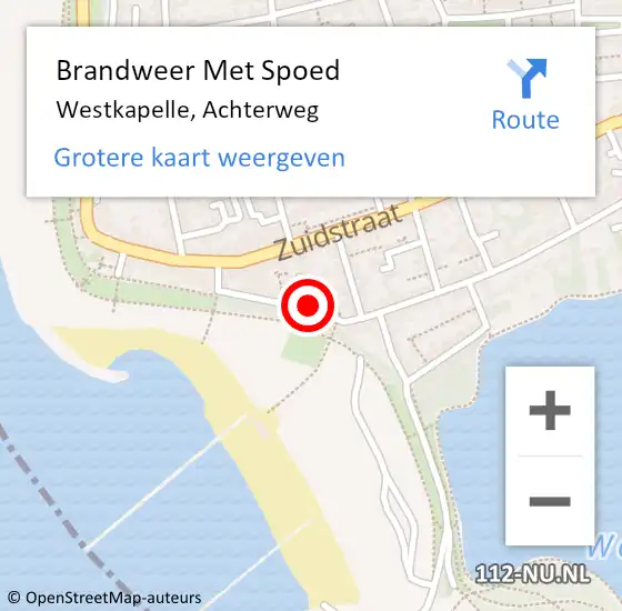 Locatie op kaart van de 112 melding: Brandweer Met Spoed Naar Westkapelle, Achterweg op 7 oktober 2022 15:26