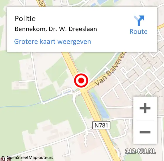 Locatie op kaart van de 112 melding: Politie Bennekom, Dr. W. Dreeslaan op 7 oktober 2022 15:27