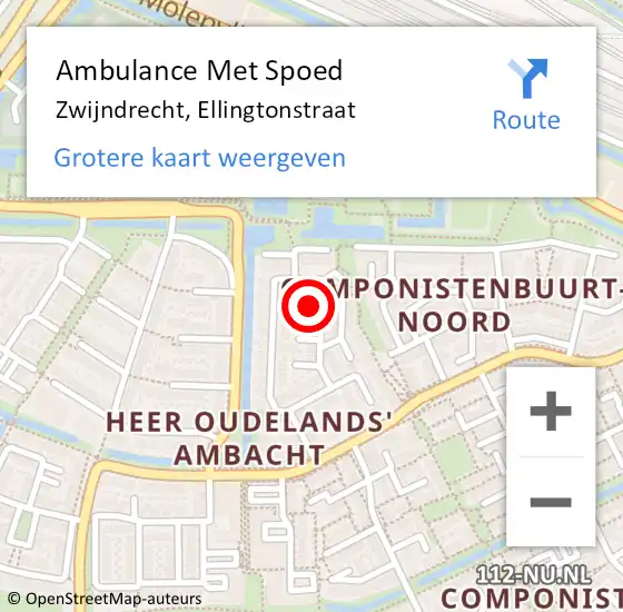 Locatie op kaart van de 112 melding: Ambulance Met Spoed Naar Zwijndrecht, Ellingtonstraat op 7 oktober 2022 15:35