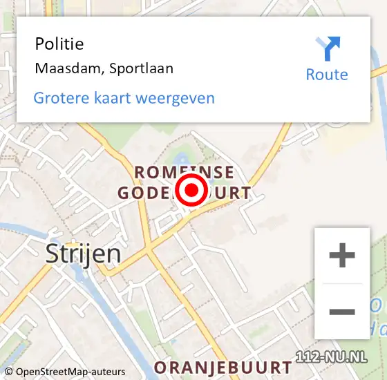 Locatie op kaart van de 112 melding: Politie Maasdam, Sportlaan op 7 oktober 2022 15:44