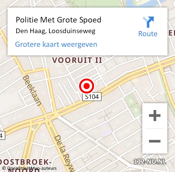 Locatie op kaart van de 112 melding: Politie Met Grote Spoed Naar Den Haag, Loosduinseweg op 7 oktober 2022 15:49
