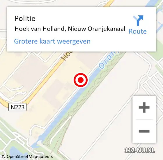 Locatie op kaart van de 112 melding: Politie Hoek van Holland, Nieuw Oranjekanaal op 7 oktober 2022 16:21