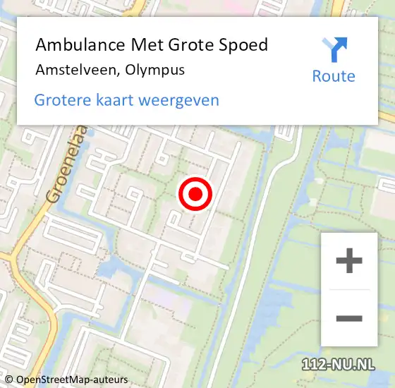 Locatie op kaart van de 112 melding: Ambulance Met Grote Spoed Naar Amstelveen, Olympus op 7 oktober 2022 16:27