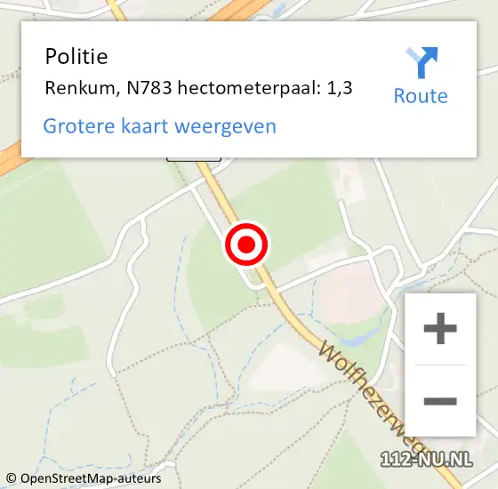 Locatie op kaart van de 112 melding: Politie Renkum, N783 hectometerpaal: 1,3 op 7 oktober 2022 16:53