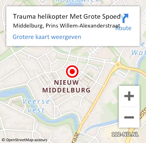 Locatie op kaart van de 112 melding: Trauma helikopter Met Grote Spoed Naar Middelburg, Prins Willem-Alexanderstraat op 7 oktober 2022 17:26