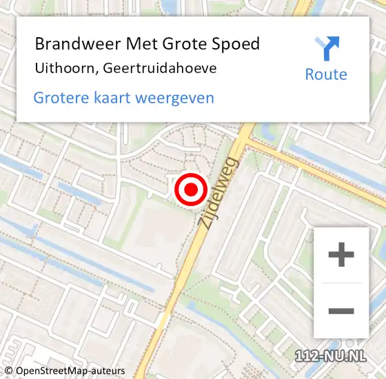 Locatie op kaart van de 112 melding: Brandweer Met Grote Spoed Naar Uithoorn, Geertruidahoeve op 7 oktober 2022 17:55