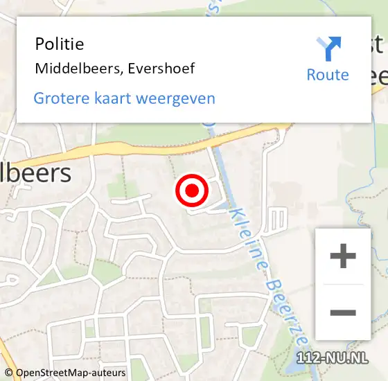 Locatie op kaart van de 112 melding: Politie Middelbeers, Evershoef op 7 oktober 2022 17:56