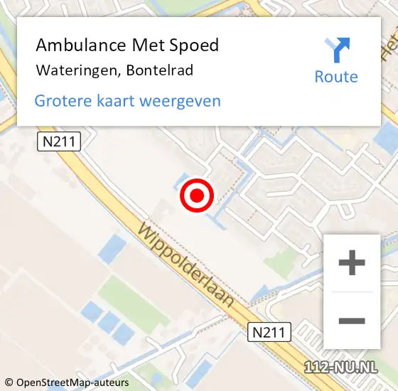 Locatie op kaart van de 112 melding: Ambulance Met Spoed Naar Wateringen, Bontelrad op 7 oktober 2022 18:02