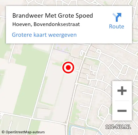 Locatie op kaart van de 112 melding: Brandweer Met Grote Spoed Naar Hoeven, Bovendonksestraat op 7 oktober 2022 18:14