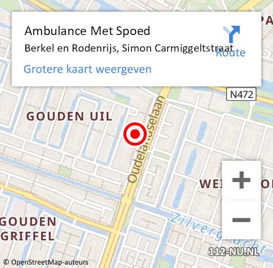 Locatie op kaart van de 112 melding: Ambulance Met Spoed Naar Berkel en Rodenrijs, Simon Carmiggeltstraat op 7 oktober 2022 18:44