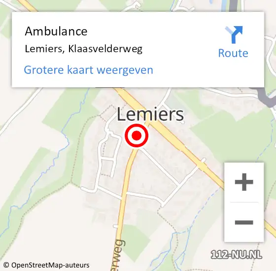 Locatie op kaart van de 112 melding: Ambulance Lemiers, Klaasvelderweg op 31 juli 2014 17:43