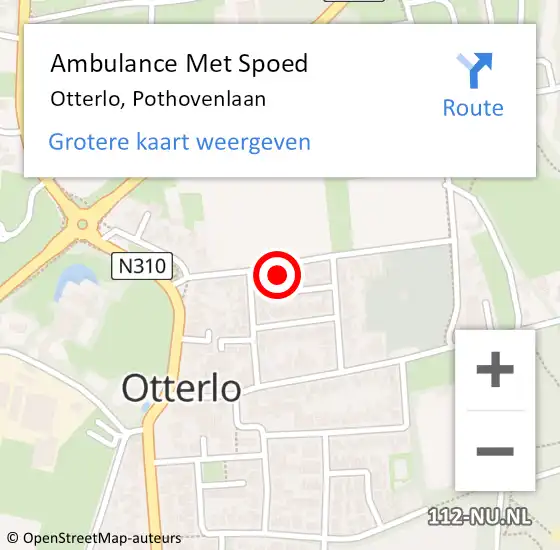 Locatie op kaart van de 112 melding: Ambulance Met Spoed Naar Otterlo, Pothovenlaan op 7 oktober 2022 19:10