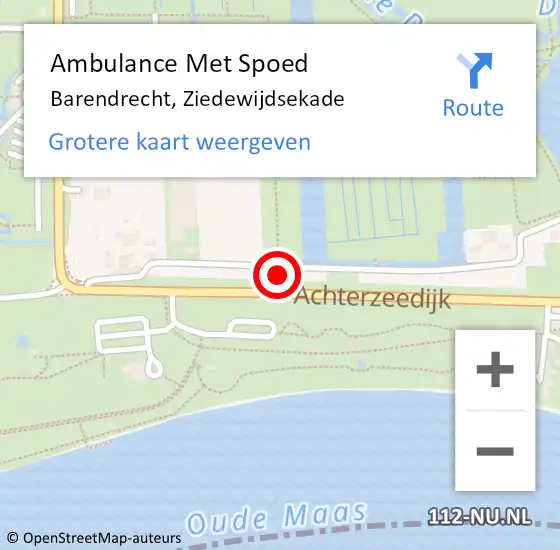 Locatie op kaart van de 112 melding: Ambulance Met Spoed Naar Barendrecht, Ziedewijdsekade op 7 oktober 2022 19:14