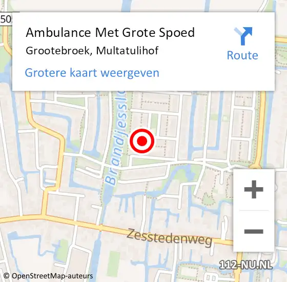 Locatie op kaart van de 112 melding: Ambulance Met Grote Spoed Naar Grootebroek, Multatulihof op 7 oktober 2022 19:15