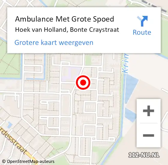 Locatie op kaart van de 112 melding: Ambulance Met Grote Spoed Naar Hoek van Holland, Bonte Craystraat op 7 oktober 2022 19:20