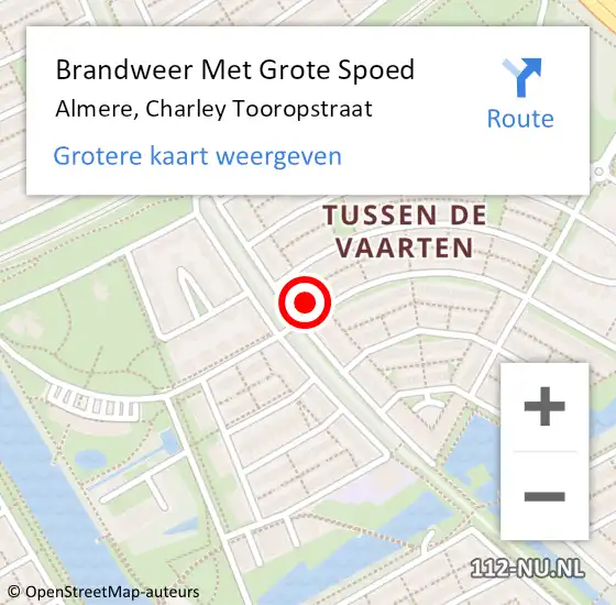 Locatie op kaart van de 112 melding: Brandweer Met Grote Spoed Naar Almere, Charley Tooropstraat op 7 oktober 2022 19:43
